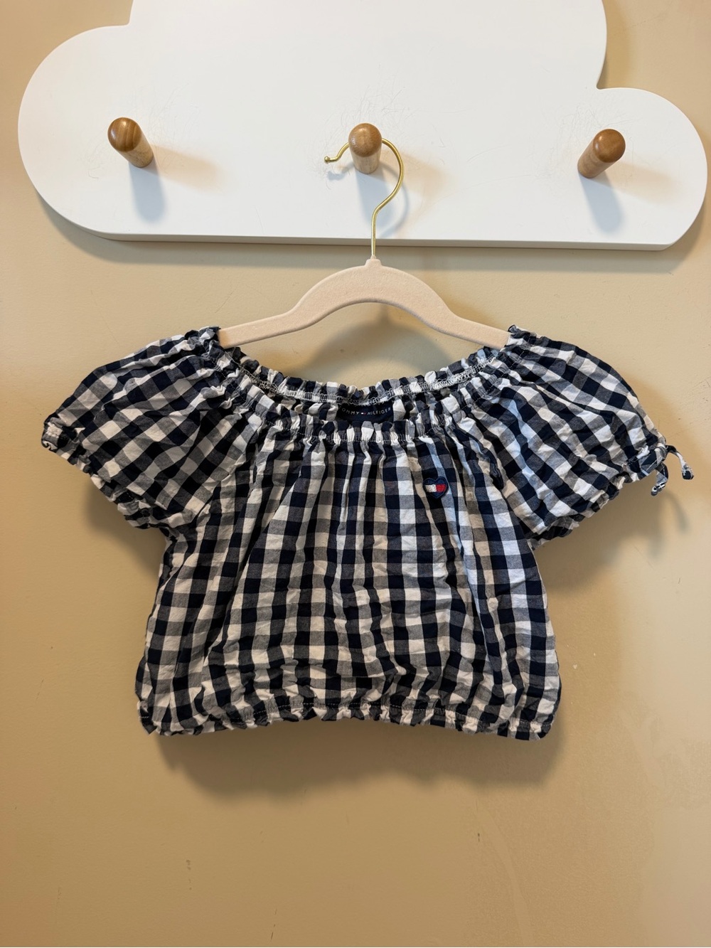 Tommy Hilfiger Girls' Navy & White Gingham Cropped Bubble Top